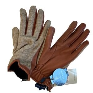 NEW Cole Haan Mens Leather Wool Touchscreen Gloves Brown Large